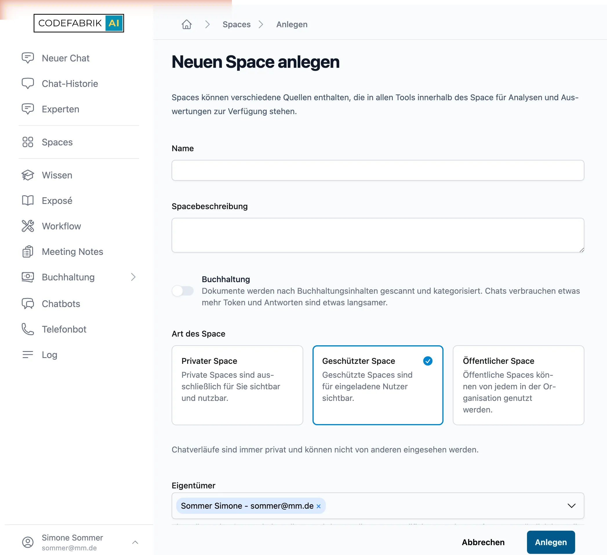 Screenshot der Zugriffsrechte-Verwaltung in skai verwaltung: privater oder öffentlicher Wissensbereich
